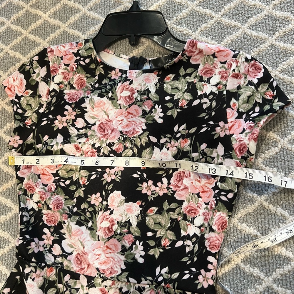 Aqua Black Dress Pink Floral size S fits like XS Flounce Hem Worn Once EEUC - Picture 7 of 11